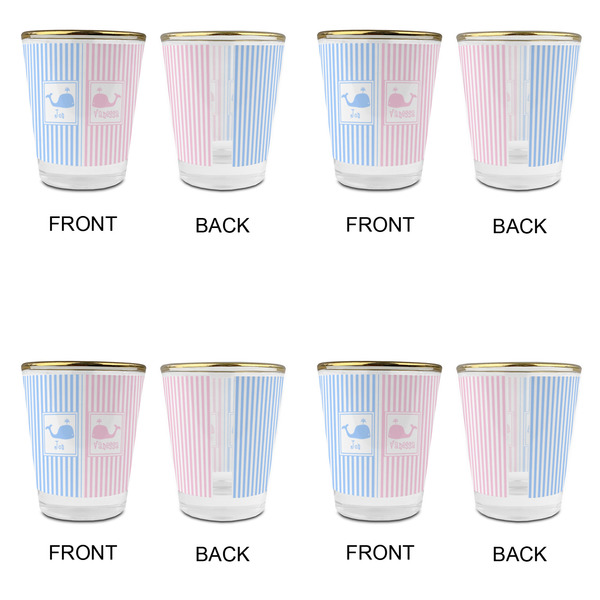 Striped w/ Whales Glass Shot Glass - with gold rim - Set of 4 - APPROVAL