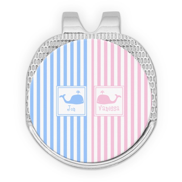 Custom Striped w/ Whales Golf Ball Marker - Hat Clip - Silver