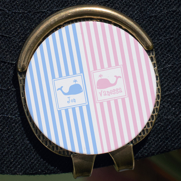 Striped w/ Whales Golf Ball Marker Hat Clip - Gold - Close Up