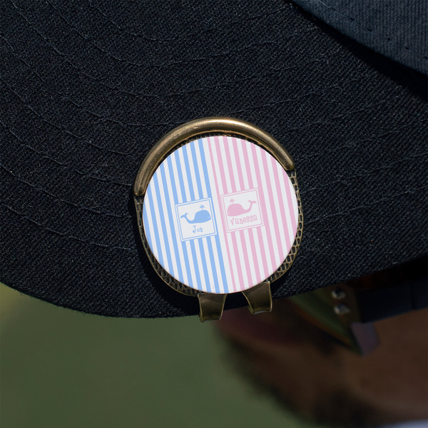 Striped w/ Whales Golf Ball Marker Hat Clip - Gold - On Hat