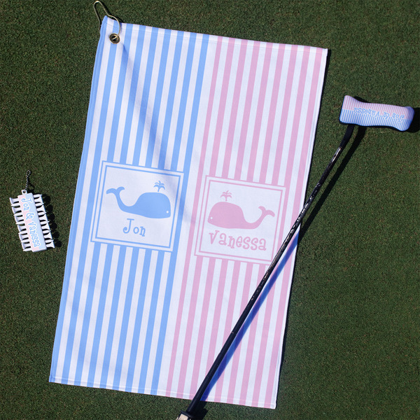 Custom Striped w/ Whales Golf Towel Gift Set (Personalized)