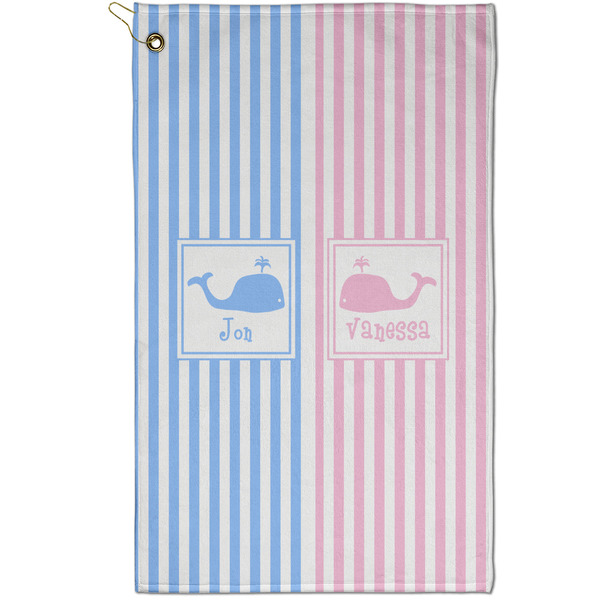 Custom Striped w/ Whales Golf Towel - Poly-Cotton Blend - Small w/ Multiple Names