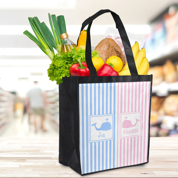 Striped w/ Whales Grocery Bag - LIFESTYLE
