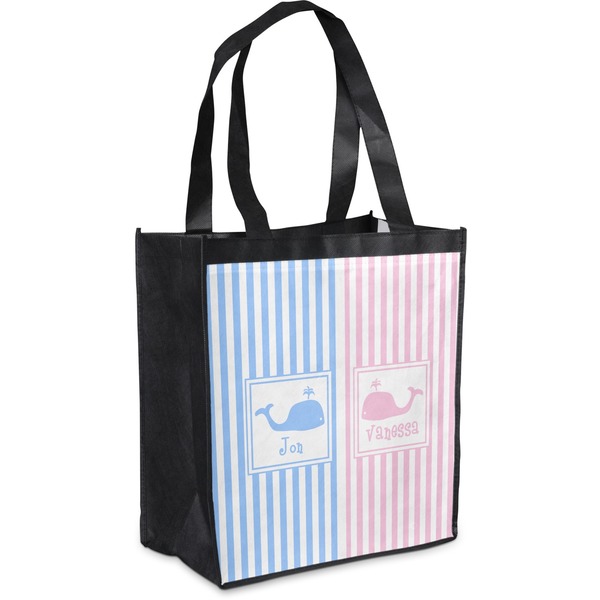 Custom Striped w/ Whales Grocery Bag (Personalized)