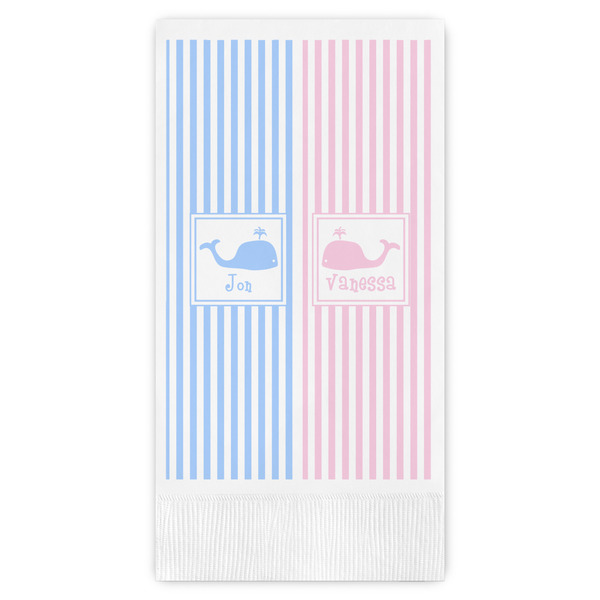 Custom Striped w/ Whales Guest Towels - Full Color (Personalized)