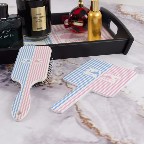 Striped w/ Whales Hair Brush and Hand Mirror - Bathroom Scene