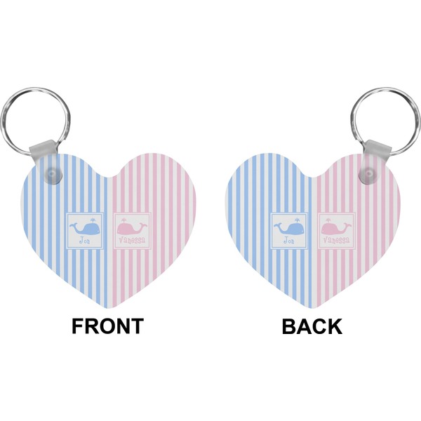 Striped w/ Whales Heart Keychain (Front + Back)