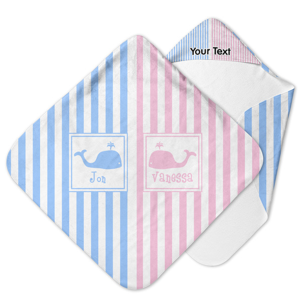 Custom Striped w/ Whales Hooded Baby Towel (Personalized)
