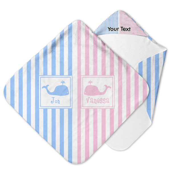 Custom Striped w/ Whales Hooded Baby Towel (Personalized)