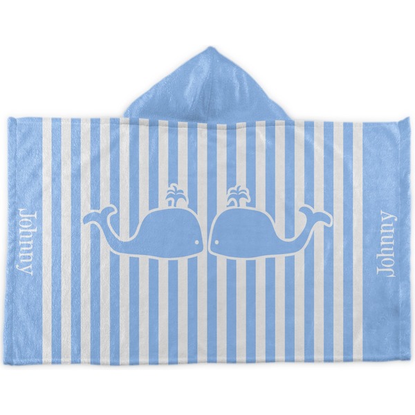 Custom Striped w/ Whales Kids Hooded Towel (Personalized)
