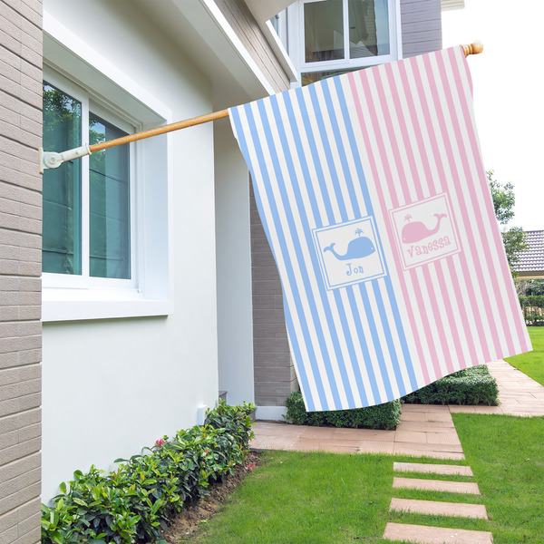 Striped w/ Whales House Flags - Double Sided - LIFESTYLE