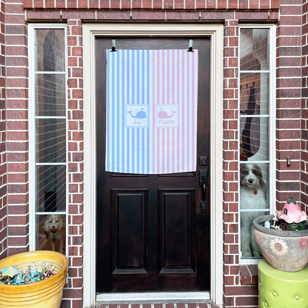 Striped w/ Whales House Flags - Double Sided - (Over the door) LIFESTYLE