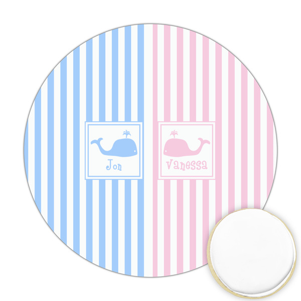 Custom Striped w/ Whales Printed Cookie Topper - Round (Personalized)