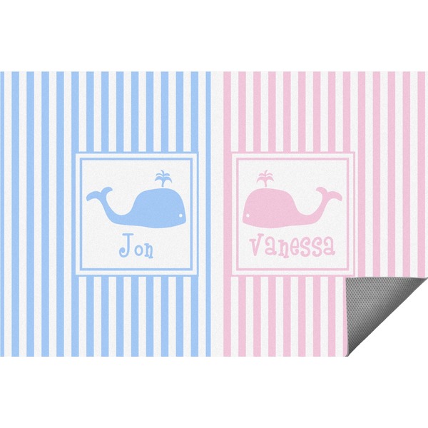 Custom Striped w/ Whales Indoor / Outdoor Rug (Personalized)