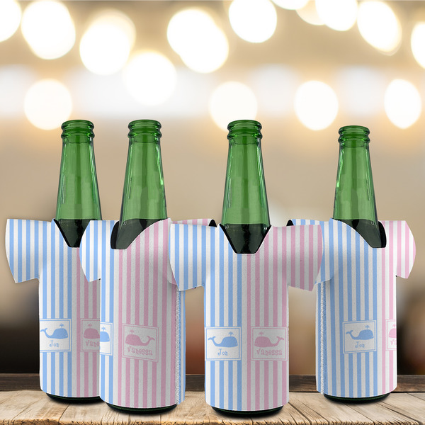 Striped w/ Whales Jersey Bottle Cooler - Set of 4 - LIFESTYLE
