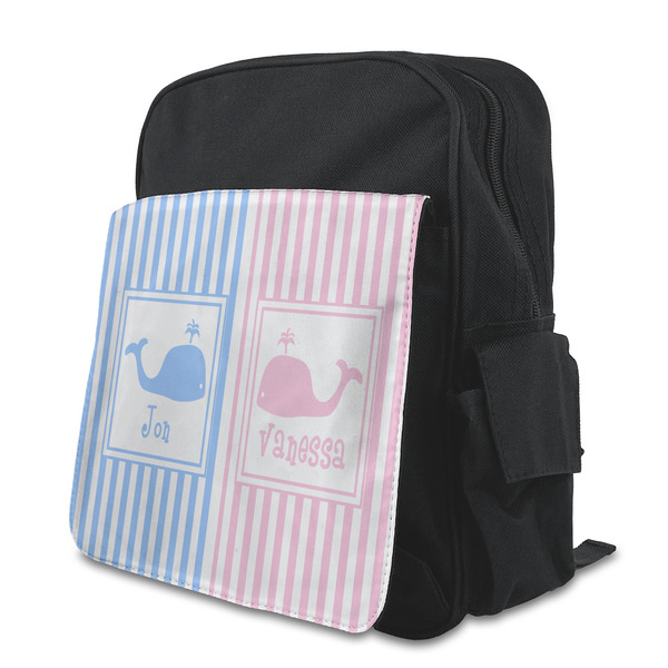 Custom Striped w/ Whales Preschool Backpack (Personalized)