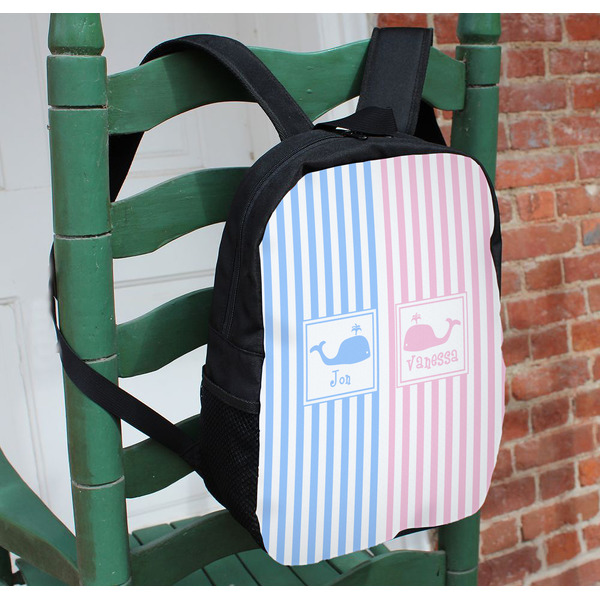 Striped w/ Whales Kids Backpack - In Context