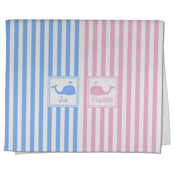 Custom Striped w/ Whales Kitchen Towel - Poly Cotton w/ Multiple Names