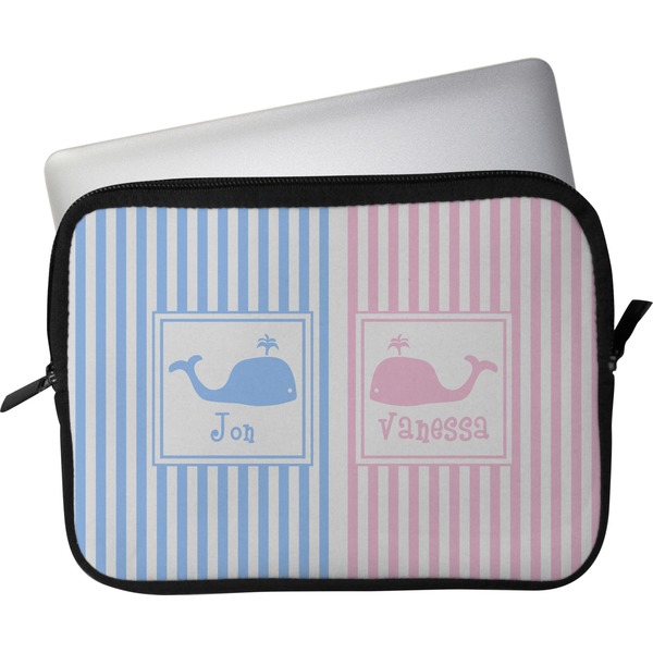 Custom Striped w/ Whales Laptop Sleeve / Case - 15" (Personalized)