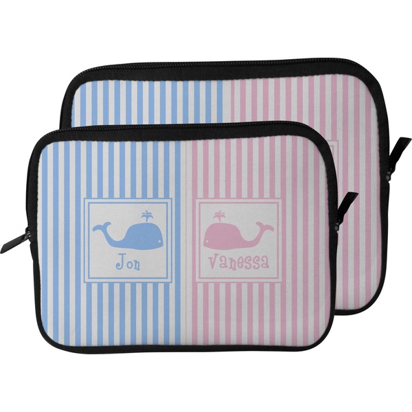 Striped w/ Whales Laptop Sleeve (Size Comparison)