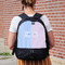 Striped w/ Whales Large Backpack - Black - On Back