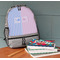 Striped w/ Whales Large Backpack - Gray - On Desk