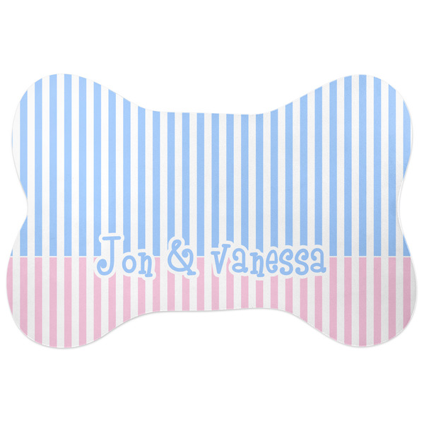 Custom Striped w/ Whales Bone Shaped Dog Food Mat (Personalized)