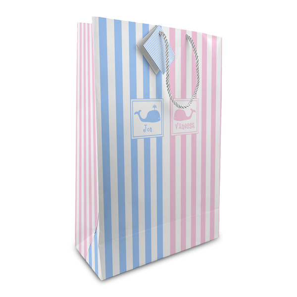 Custom Striped w/ Whales Large Gift Bag (Personalized)