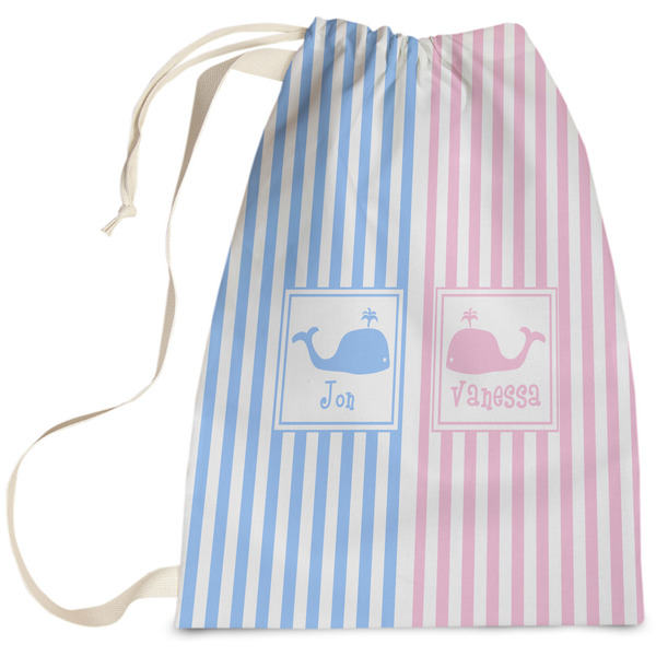 Custom Striped w/ Whales Laundry Bag (Personalized)
