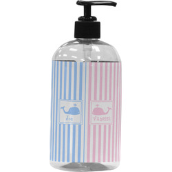 Striped w/ Whales Plastic Soap / Lotion Dispenser (16 oz - Large - Black) (Personalized)