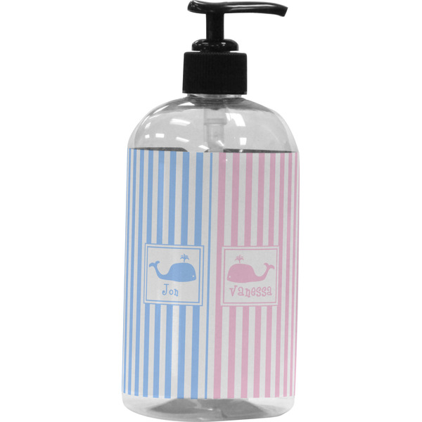 Custom Striped w/ Whales Plastic Soap / Lotion Dispenser (16 oz - Large - Black) (Personalized)