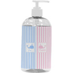 Striped w/ Whales Plastic Soap / Lotion Dispenser (16 oz - Large - White) (Personalized)