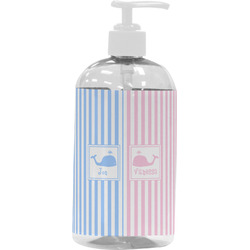 Striped w/ Whales Plastic Soap / Lotion Dispenser (16 oz - Large - White) (Personalized)