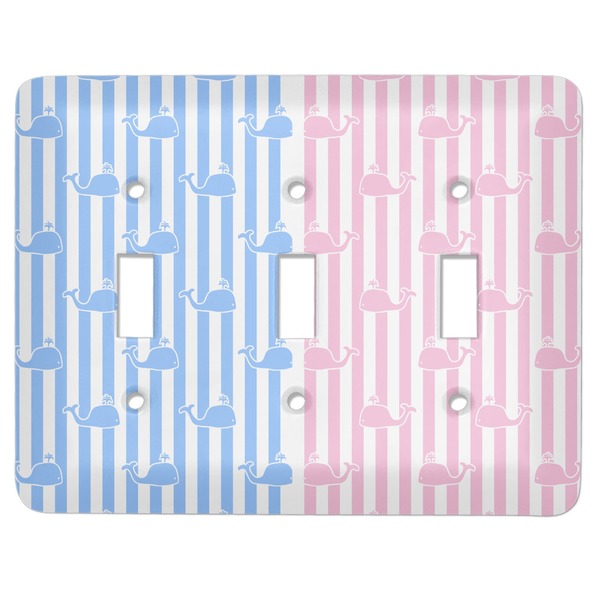 Custom Striped w/ Whales Light Switch Cover (3 Toggle Plate)