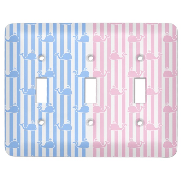 Custom Striped w/ Whales Light Switch Cover (3 Toggle Plate)