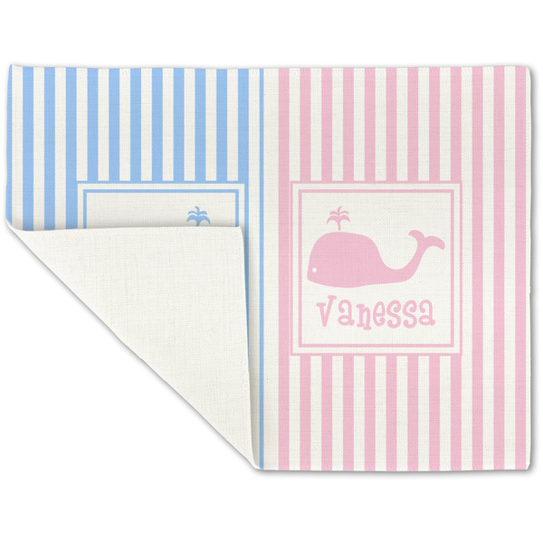 Striped w/ Whales Linen Placemat - Folded Corner (single side)