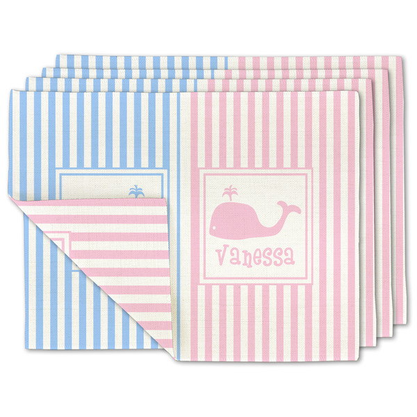Custom Striped w/ Whales Double-Sided Linen Placemat - Set of 4 w/ Multiple Names