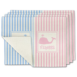 Striped w/ Whales Single-Sided Linen Placemat - Set of 4 w/ Multiple Names
