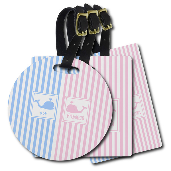 Custom Striped w/ Whales Plastic Luggage Tag (Personalized)