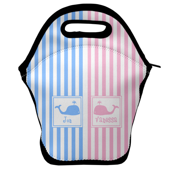 Custom Striped w/ Whales Lunch Bag w/ Multiple Names