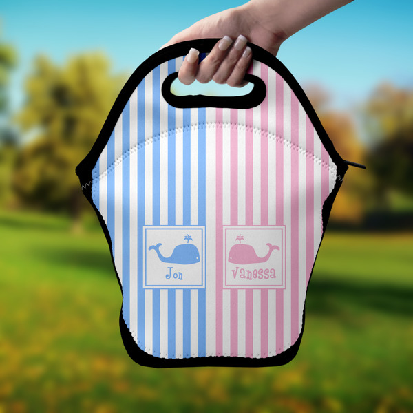 Striped w/ Whales Lunch Bag - Hand