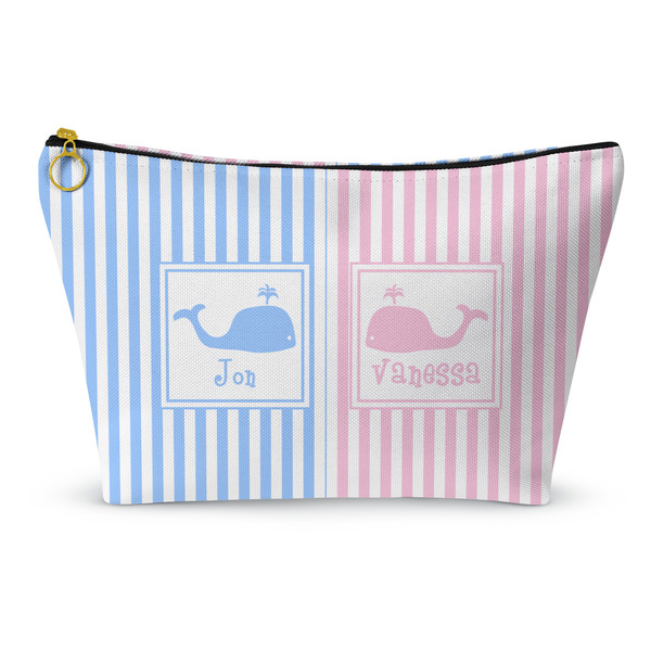 Custom Striped w/ Whales Makeup Bag - Large - 12.5"x7" (Personalized)
