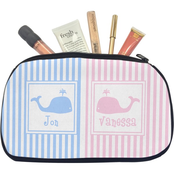 Custom Striped w/ Whales Makeup / Cosmetic Bag - Medium (Personalized)