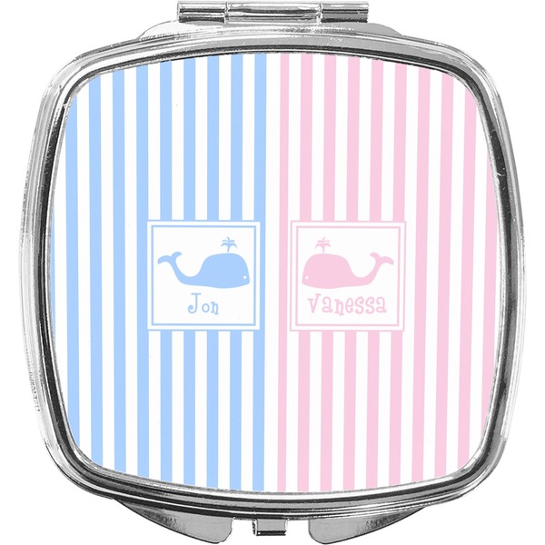 Custom Striped w/ Whales Compact Makeup Mirror (Personalized)