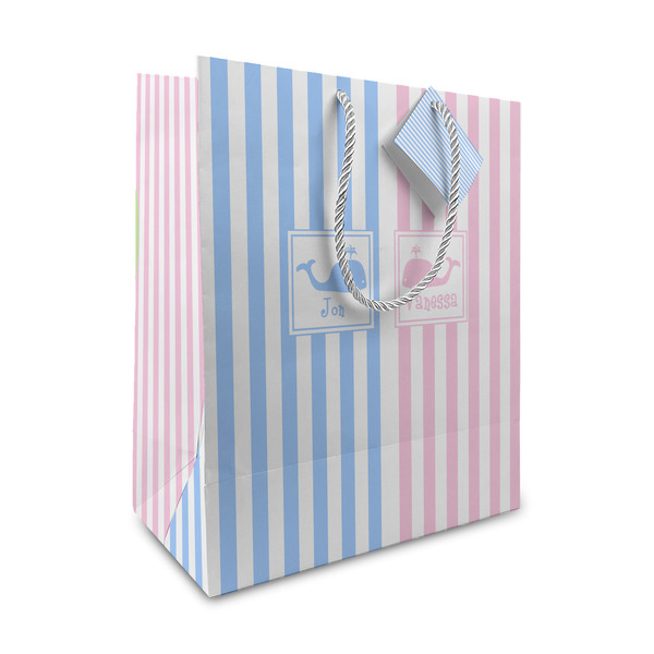 Custom Striped w/ Whales Medium Gift Bag (Personalized)