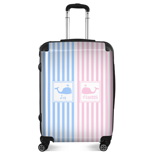 Custom Striped w/ Whales Suitcase - 24" Medium - Checked (Personalized)