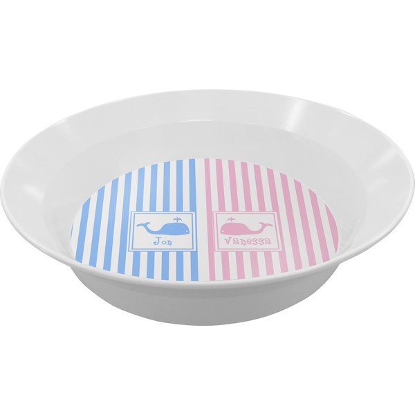 Custom Striped w/ Whales Melamine Bowl (Personalized)