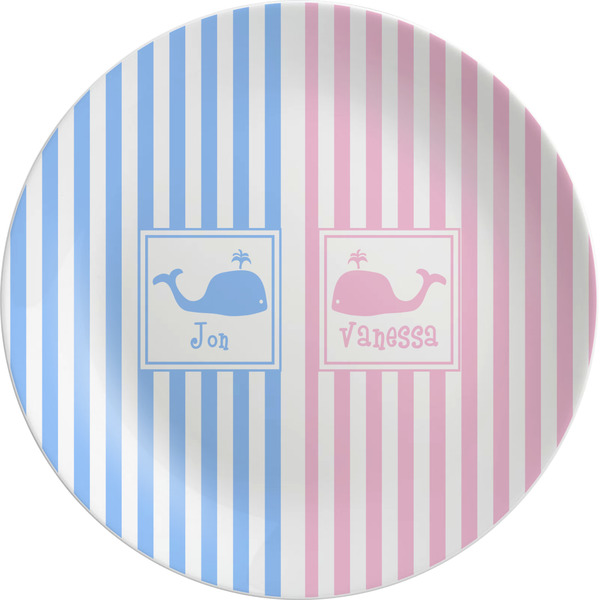 Custom Striped w/ Whales Melamine Salad Plate - 8" (Personalized)