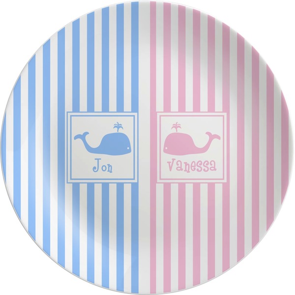 Custom Striped w/ Whales Melamine Plate (Personalized)