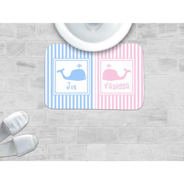 Striped w/ Whales Memory Foam Bath Mat - LIFESTYLE
